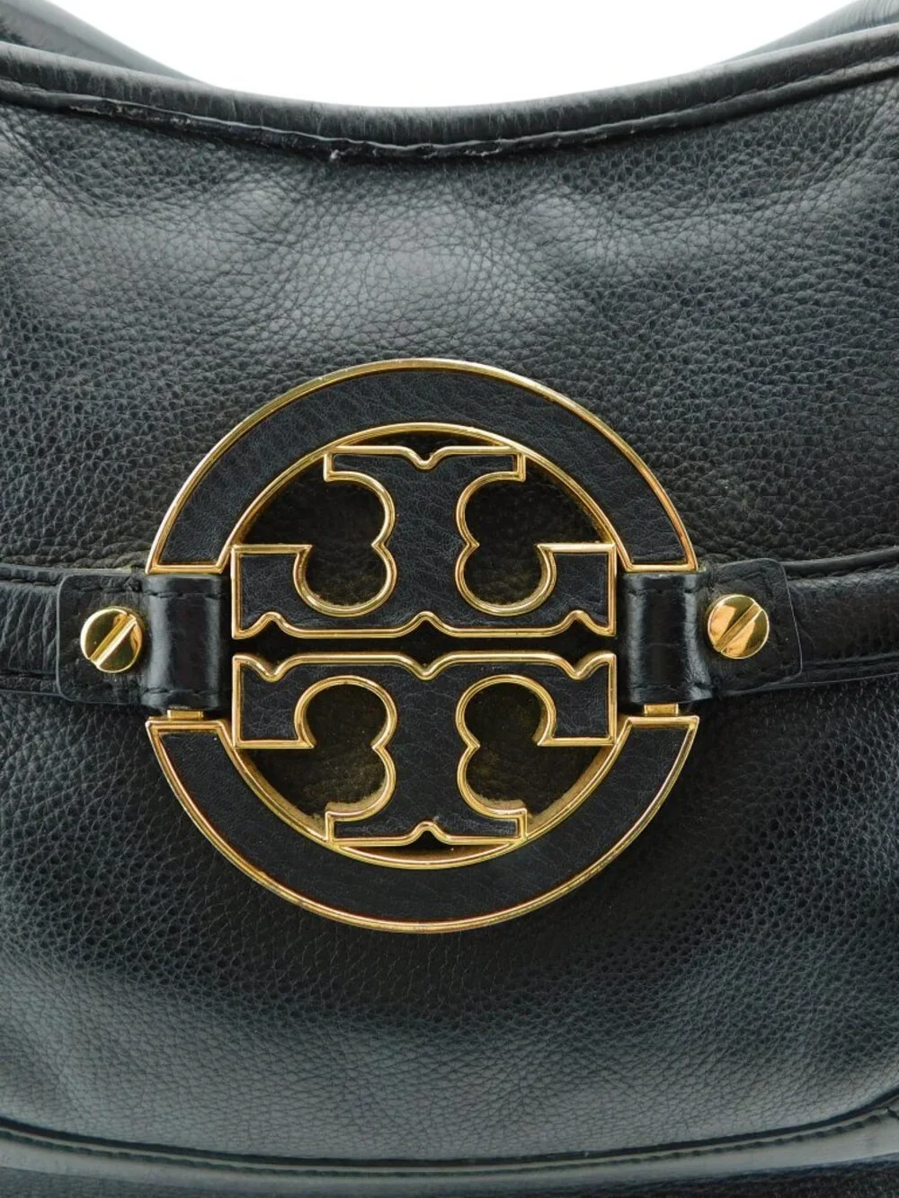 Tory Burch Logo Black Pebble Grain Leather Tote Handbag